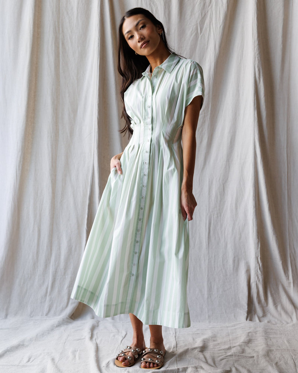 The Prairie Summer Dress | Cotton A-Line Midi with Collar | 1854