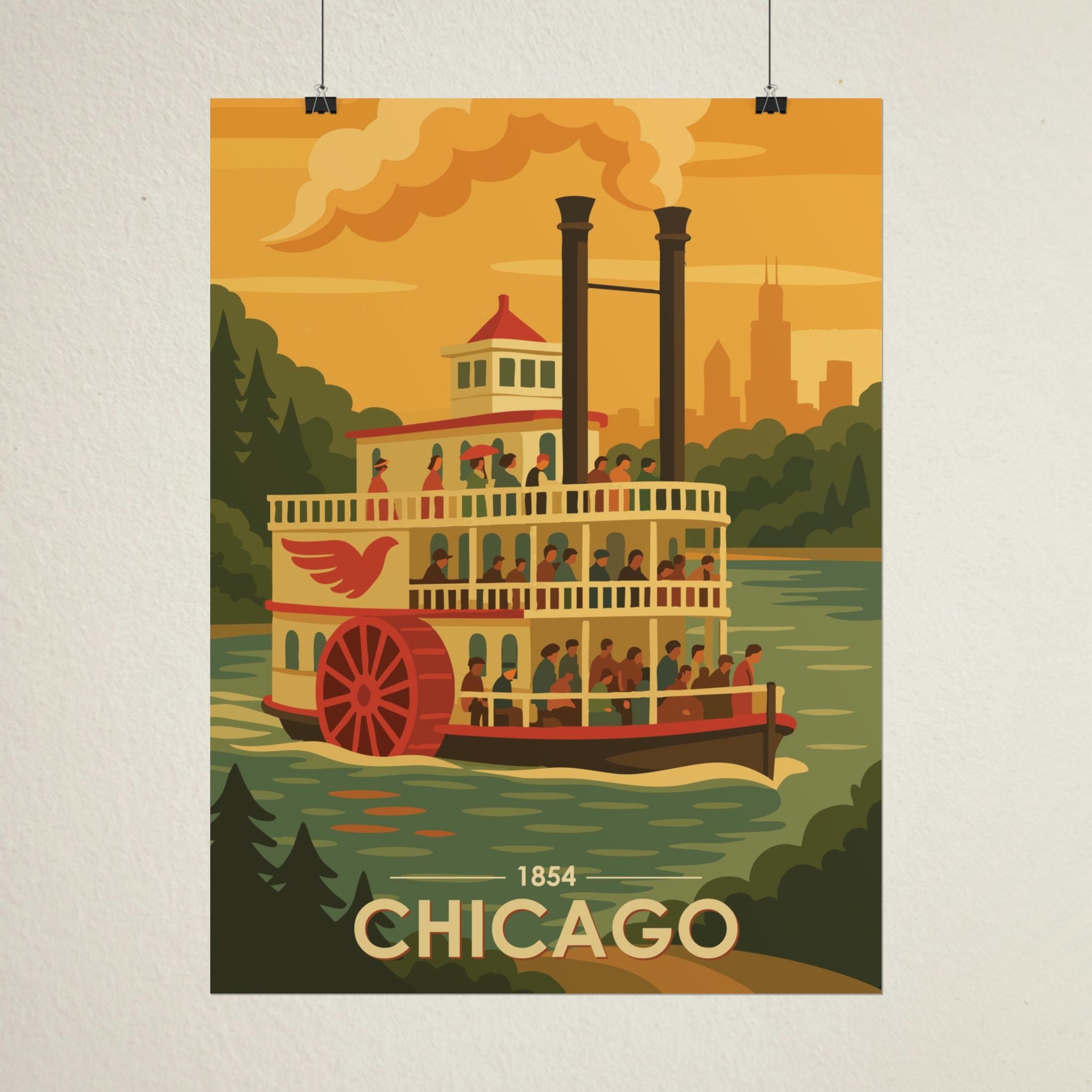 Chicago Steamboat Poster | 1854 | Vintage-Inspired Poster Print