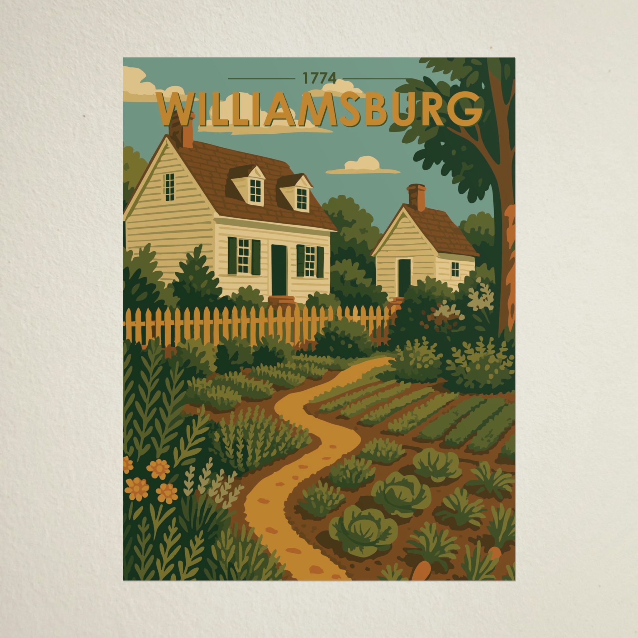 Williamsburg Garden Poster | 1774 | Vintage-Inspired Poster Print