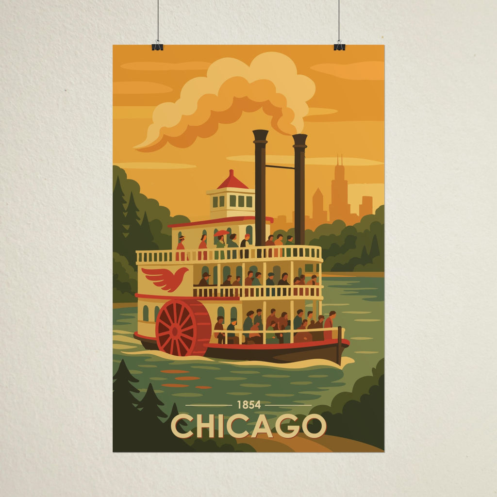 Chicago Steamboat Poster | 1854 | Vintage-Inspired Poster Print