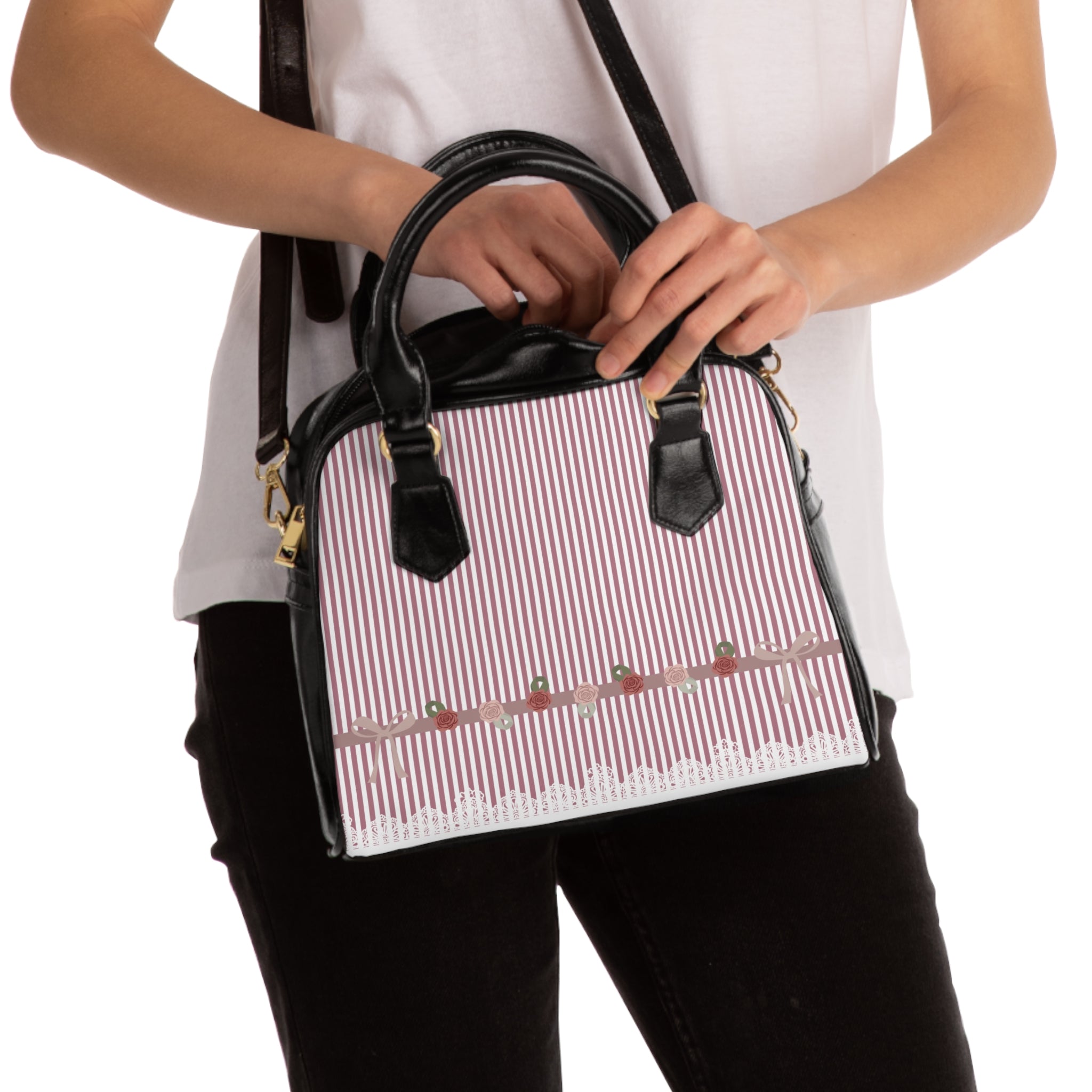 Tea Rose and Lace Striped Bag | 1904 | PU Leather