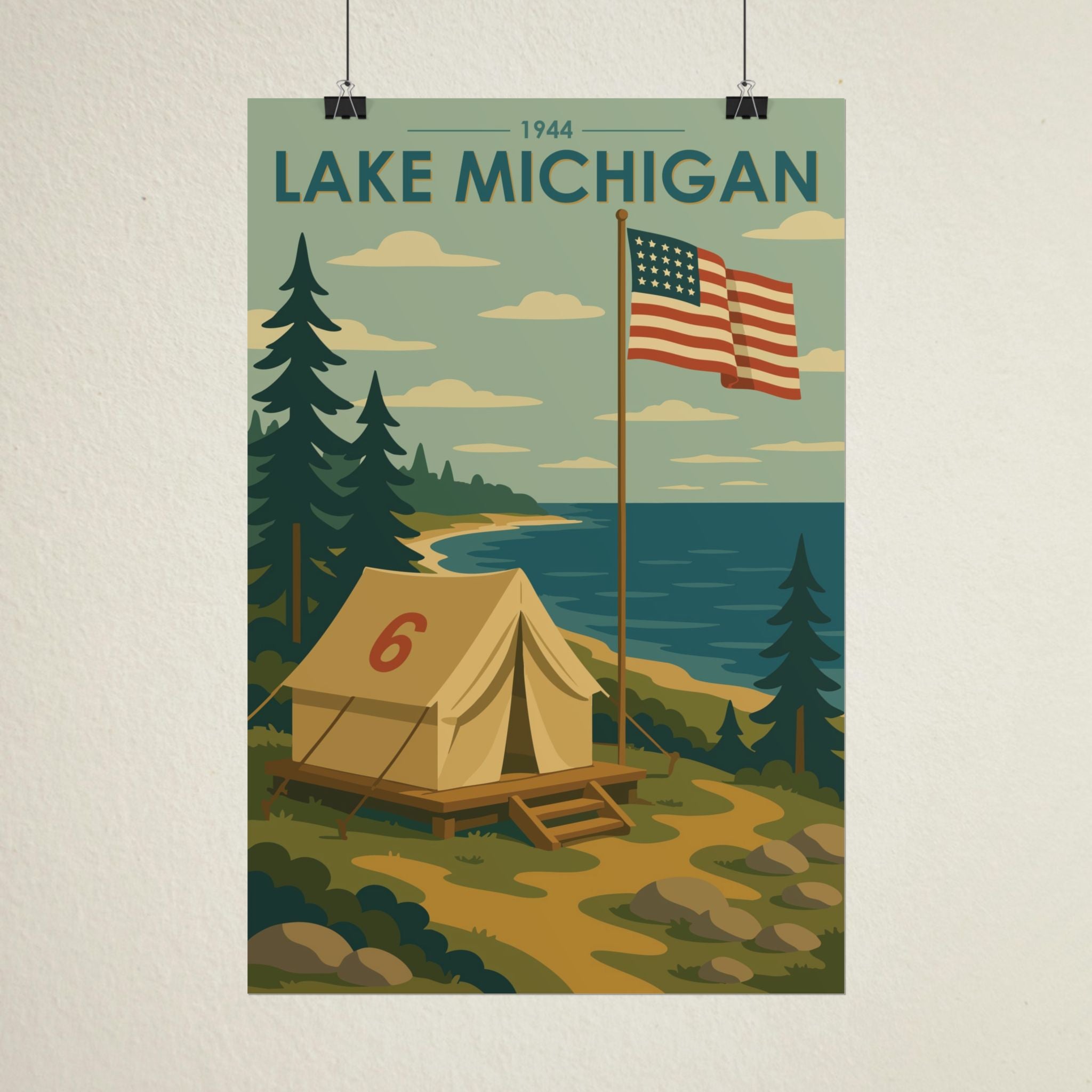 Lakefront Summer Poster | 1944 | Vintage-Inspired Poster Print