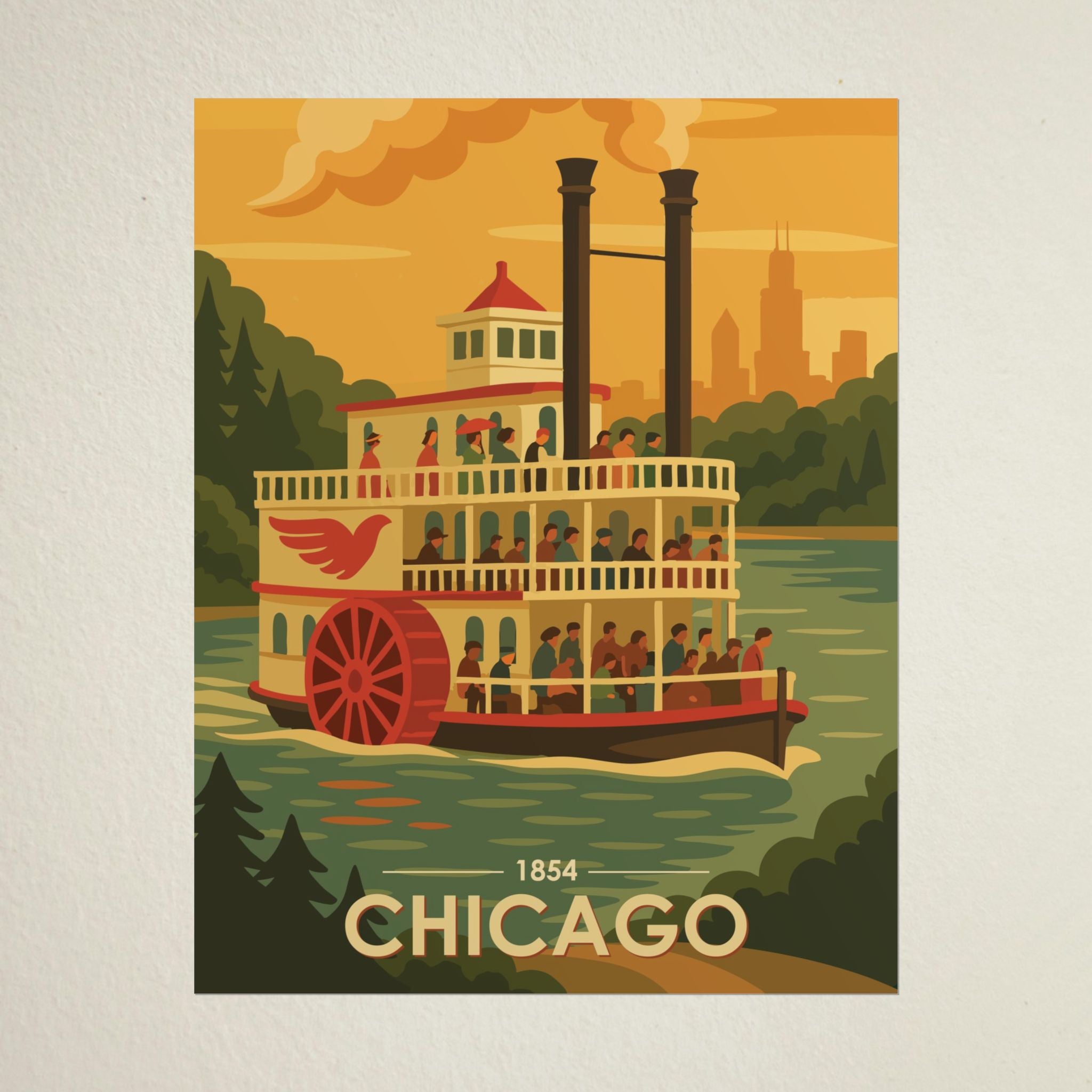 Chicago Steamboat Poster | 1854 | Vintage-Inspired Poster Print