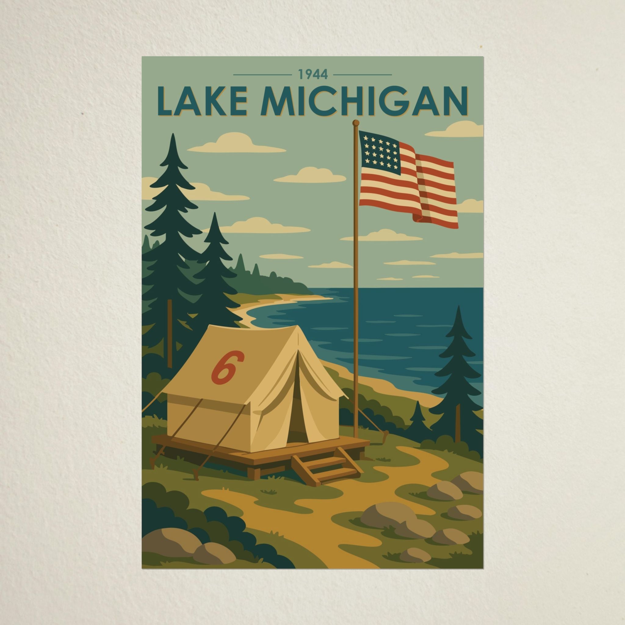 Lakefront Summer Poster | 1944 | Vintage-Inspired Poster Print