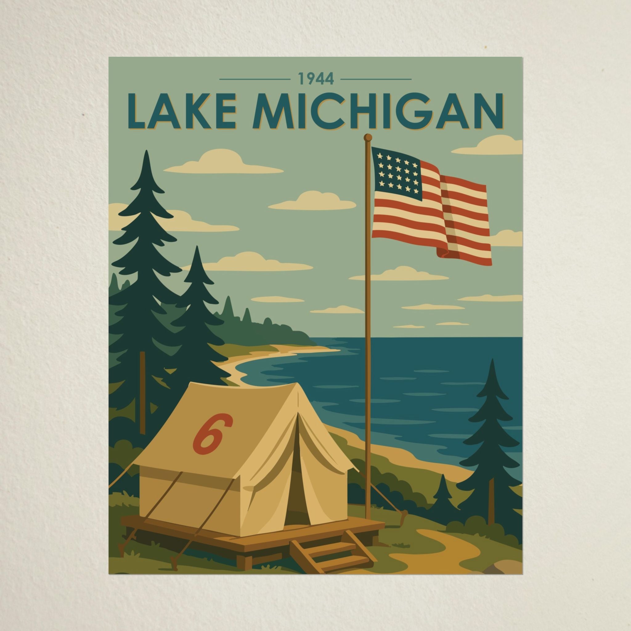 Lakefront Summer Poster | 1944 | Vintage-Inspired Poster Print