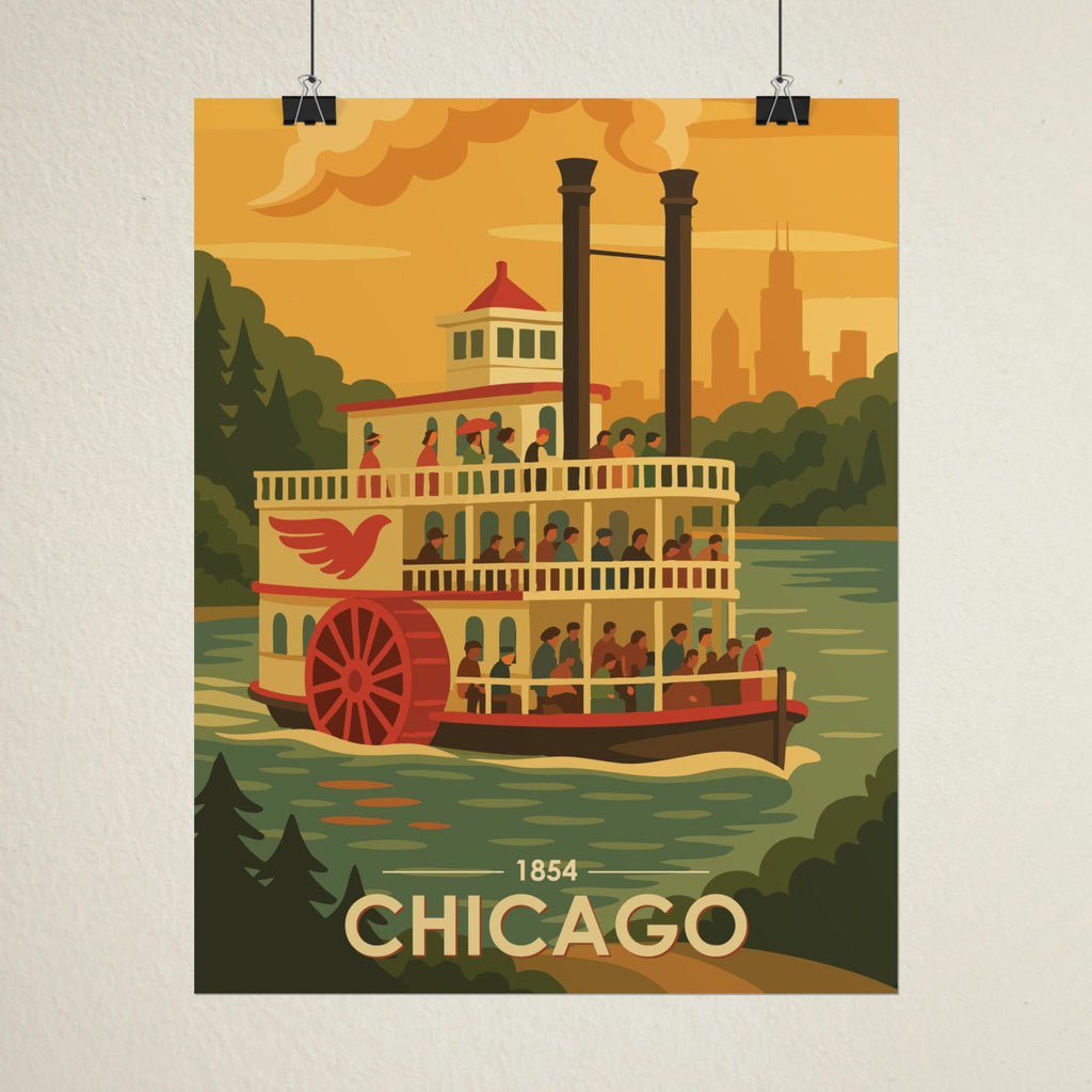Chicago Steamboat Poster | 1854 | Vintage-Inspired Poster Print
