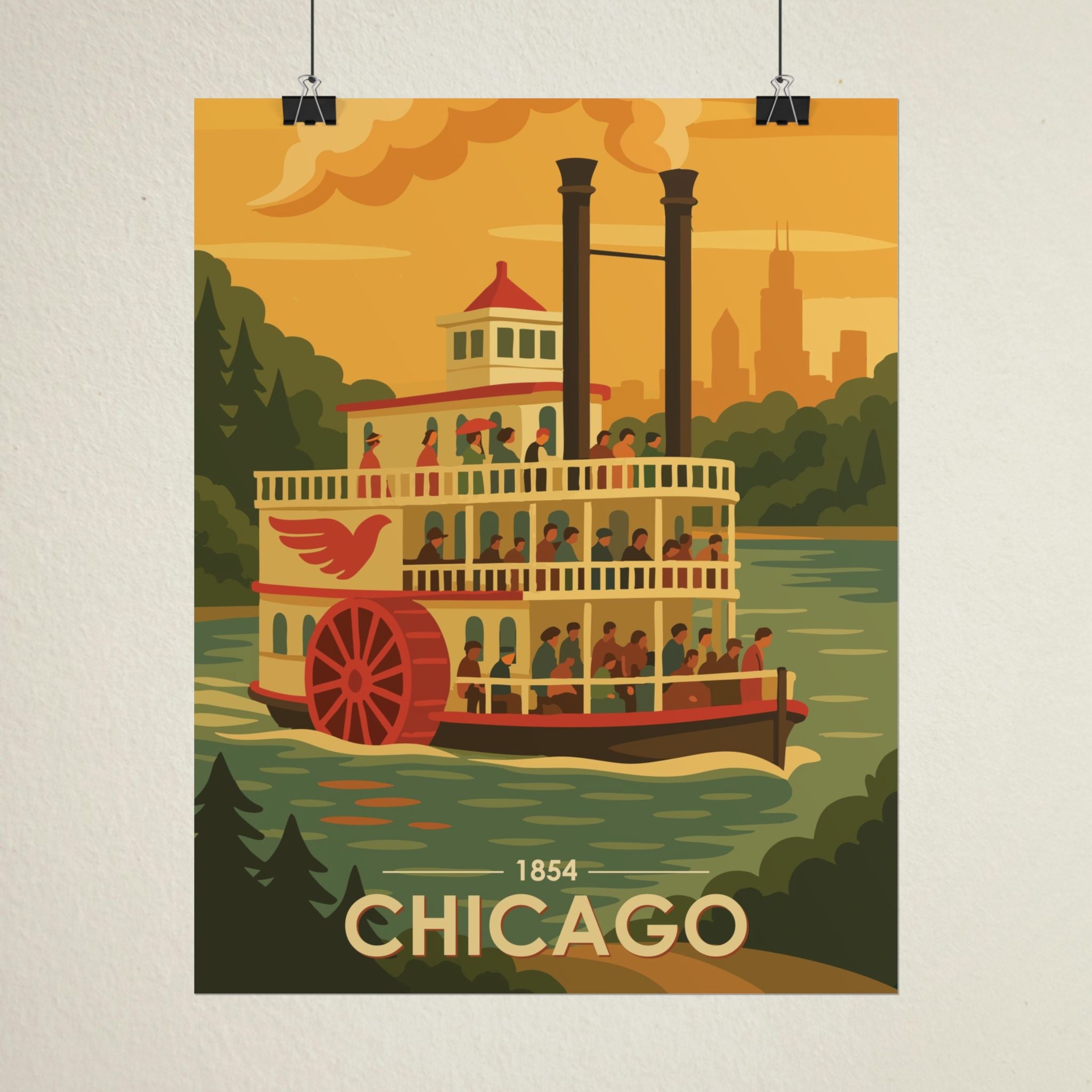 Chicago Steamboat Poster | 1854 | Vintage-Inspired Poster Print