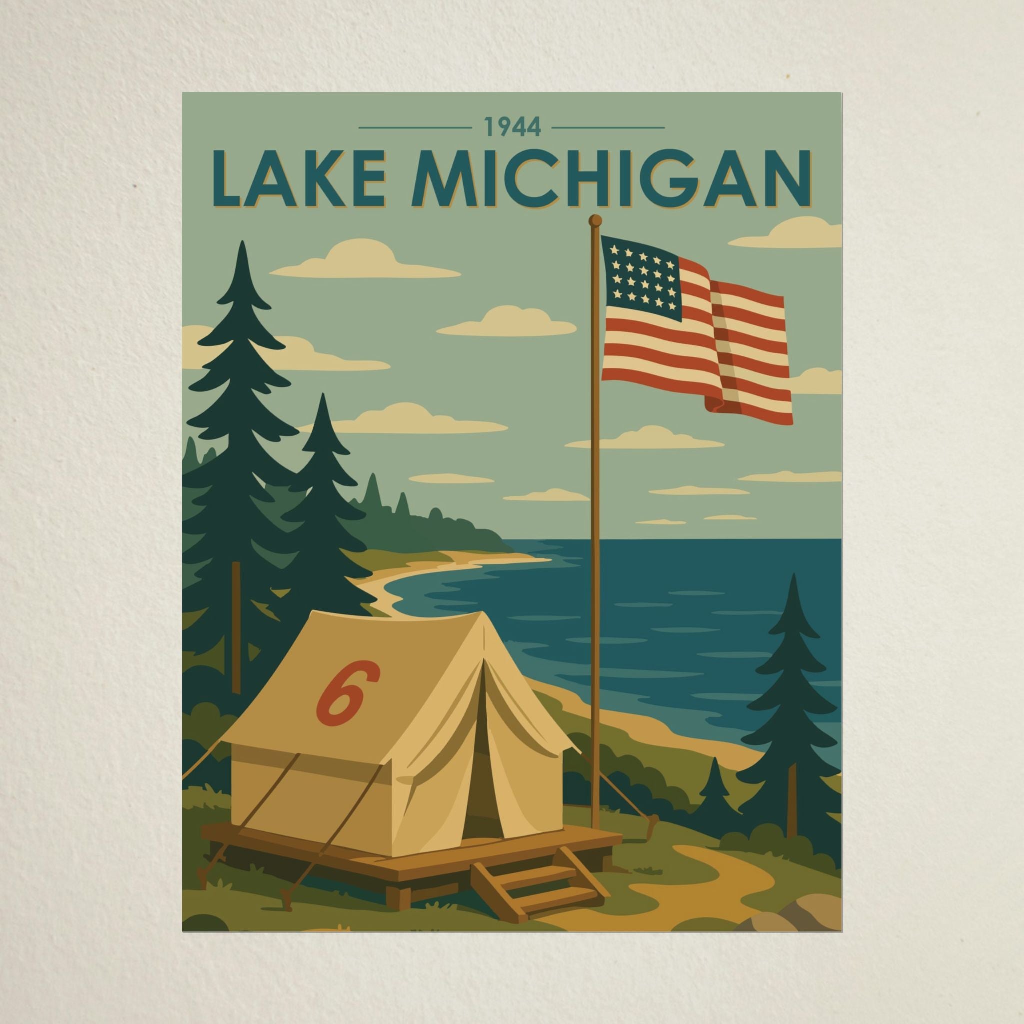 Lakefront Summer Poster | 1944 | Vintage-Inspired Poster Print