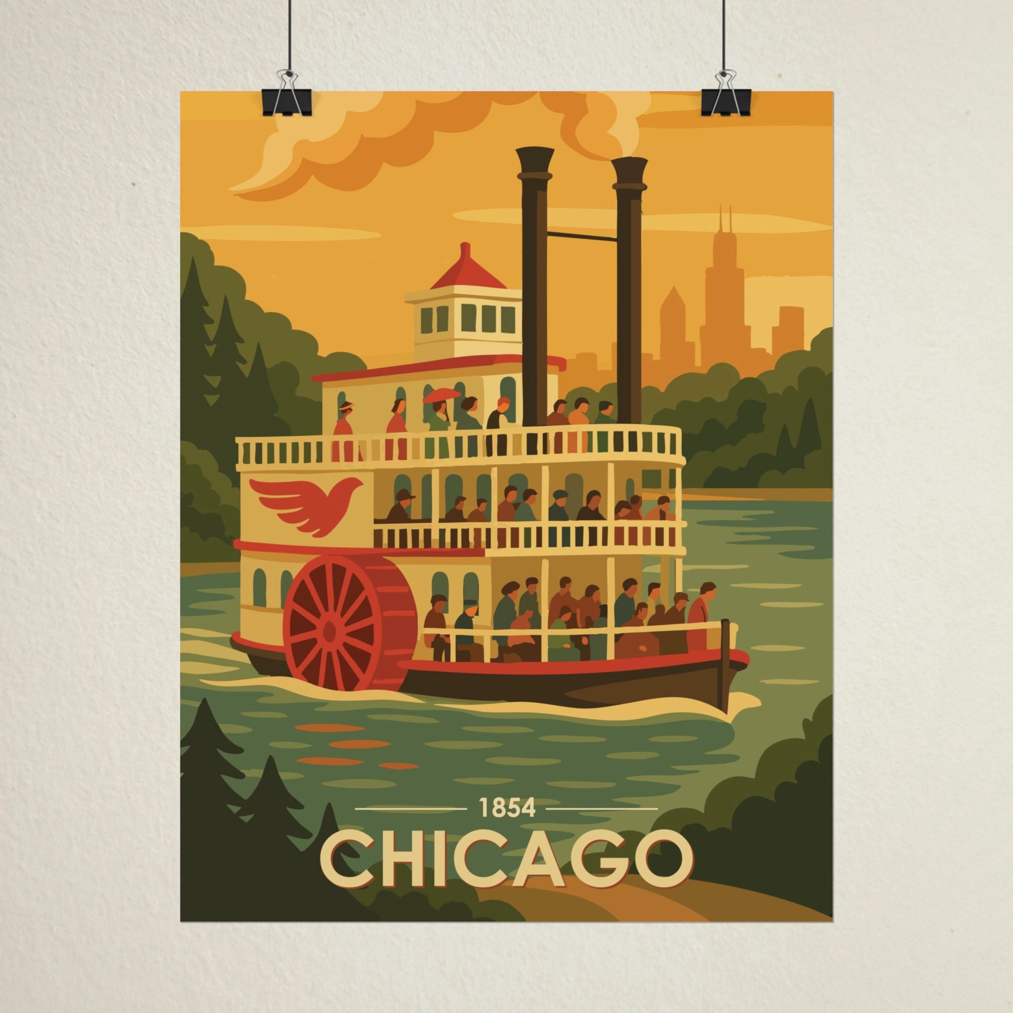 Chicago Steamboat Poster | 1854 | Vintage-Inspired Poster Print