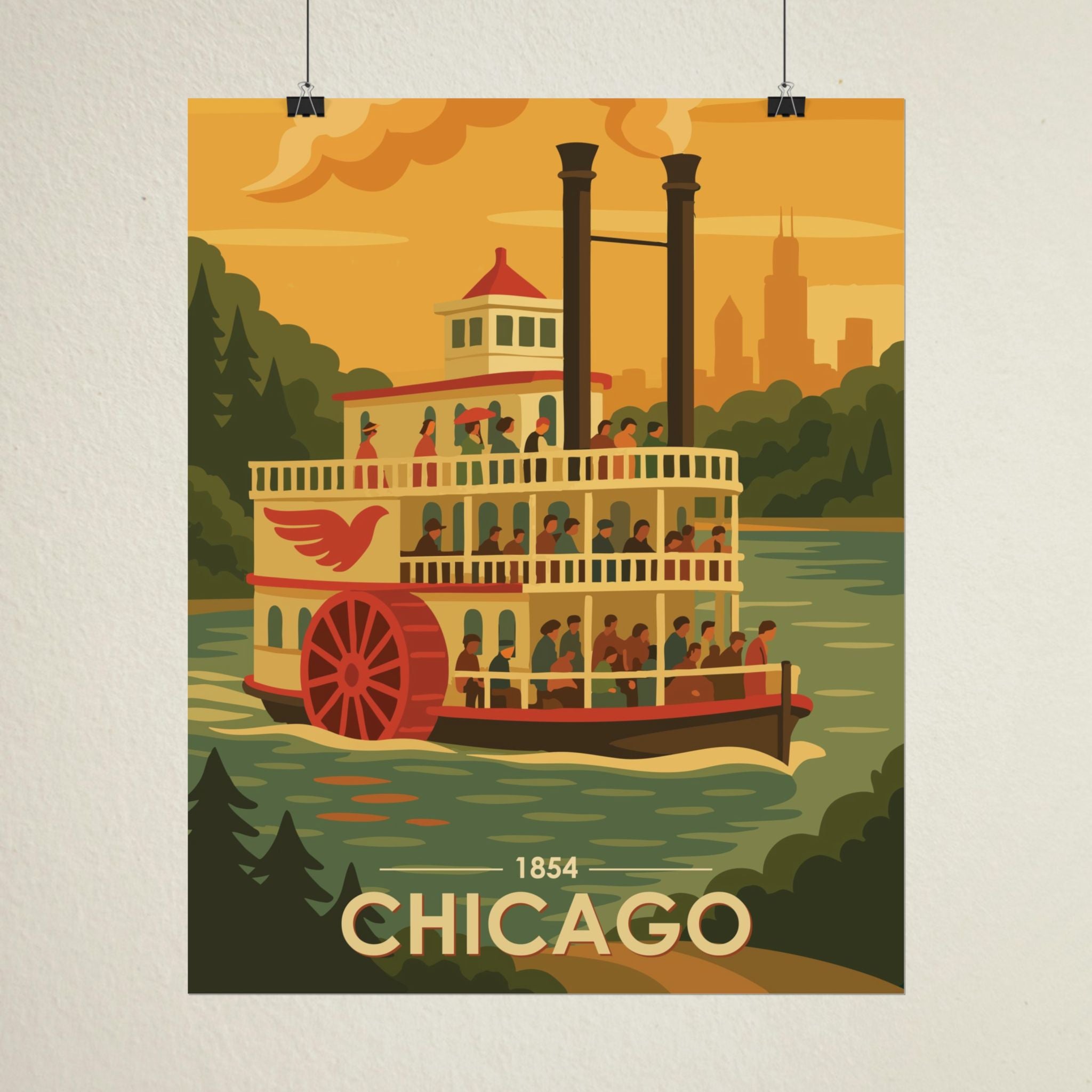Chicago Steamboat Poster | 1854 | Vintage-Inspired Poster Print