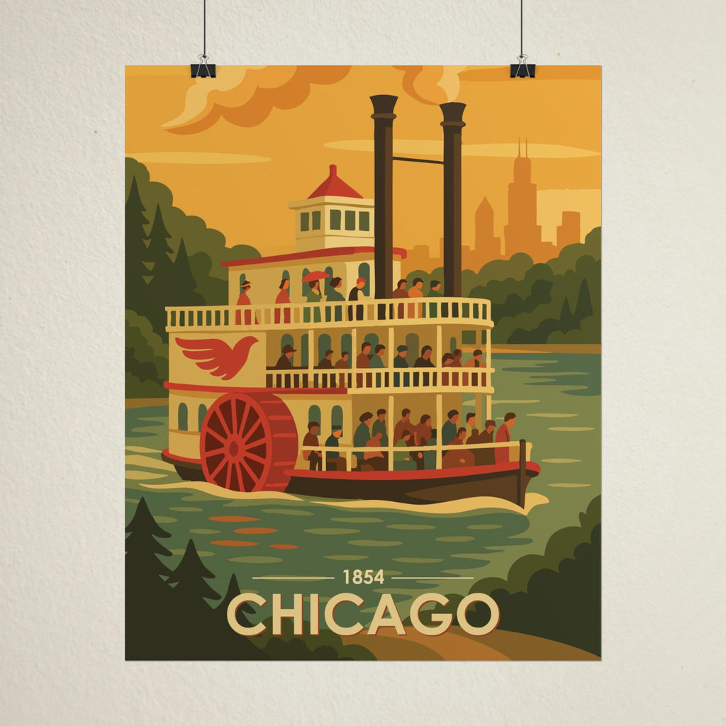 Chicago Steamboat Poster | 1854 | Vintage-Inspired Poster Print