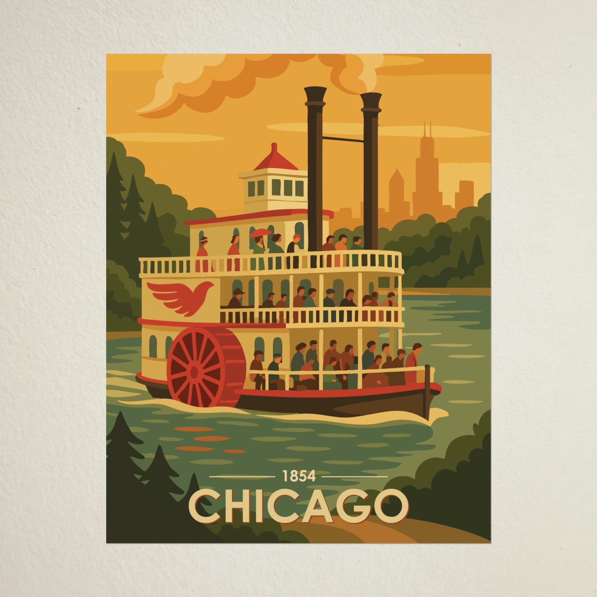 Chicago Steamboat Poster | 1854 | Vintage-Inspired Poster Print