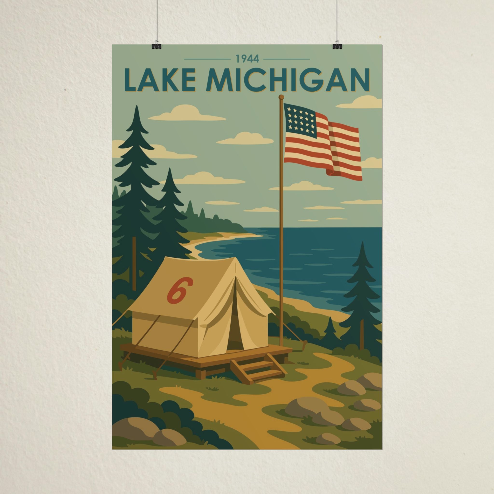 Lakefront Summer Poster | 1944 | Vintage-Inspired Poster Print